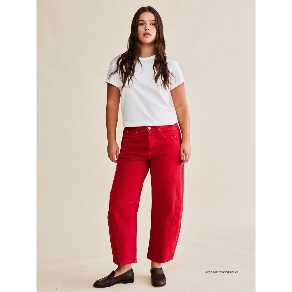 Parke horseshoe jeans size 24 red wide leg sculpted crop denim $190‎